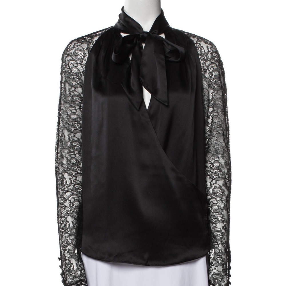 Jonathan Simkhai Black Satin and Lace Blouse